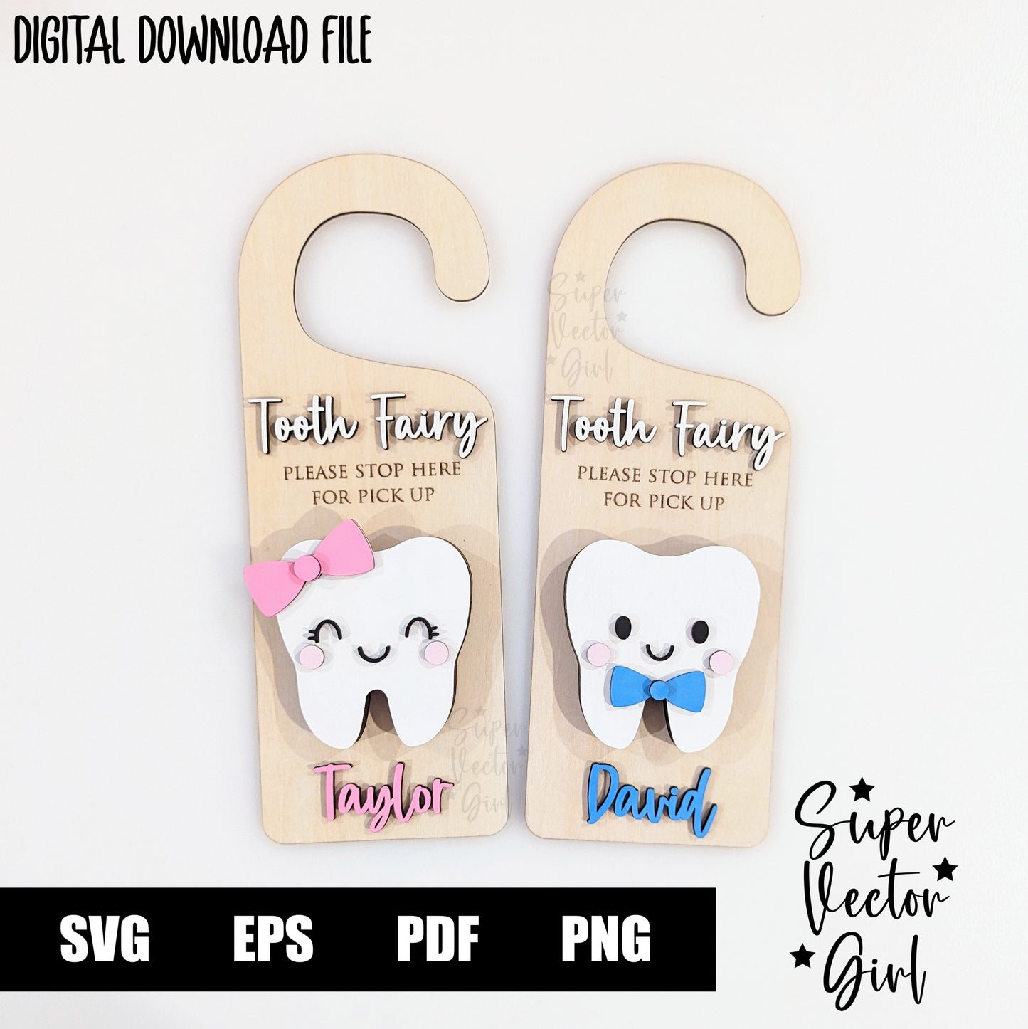 Tooth Fairy Hanger Laser File, Door Hanger, SVG Laser Cut File, xTool Glowforge files, Cute Teeth Boy Girl, Baby Teeth Pillow Holder Box Keepsake