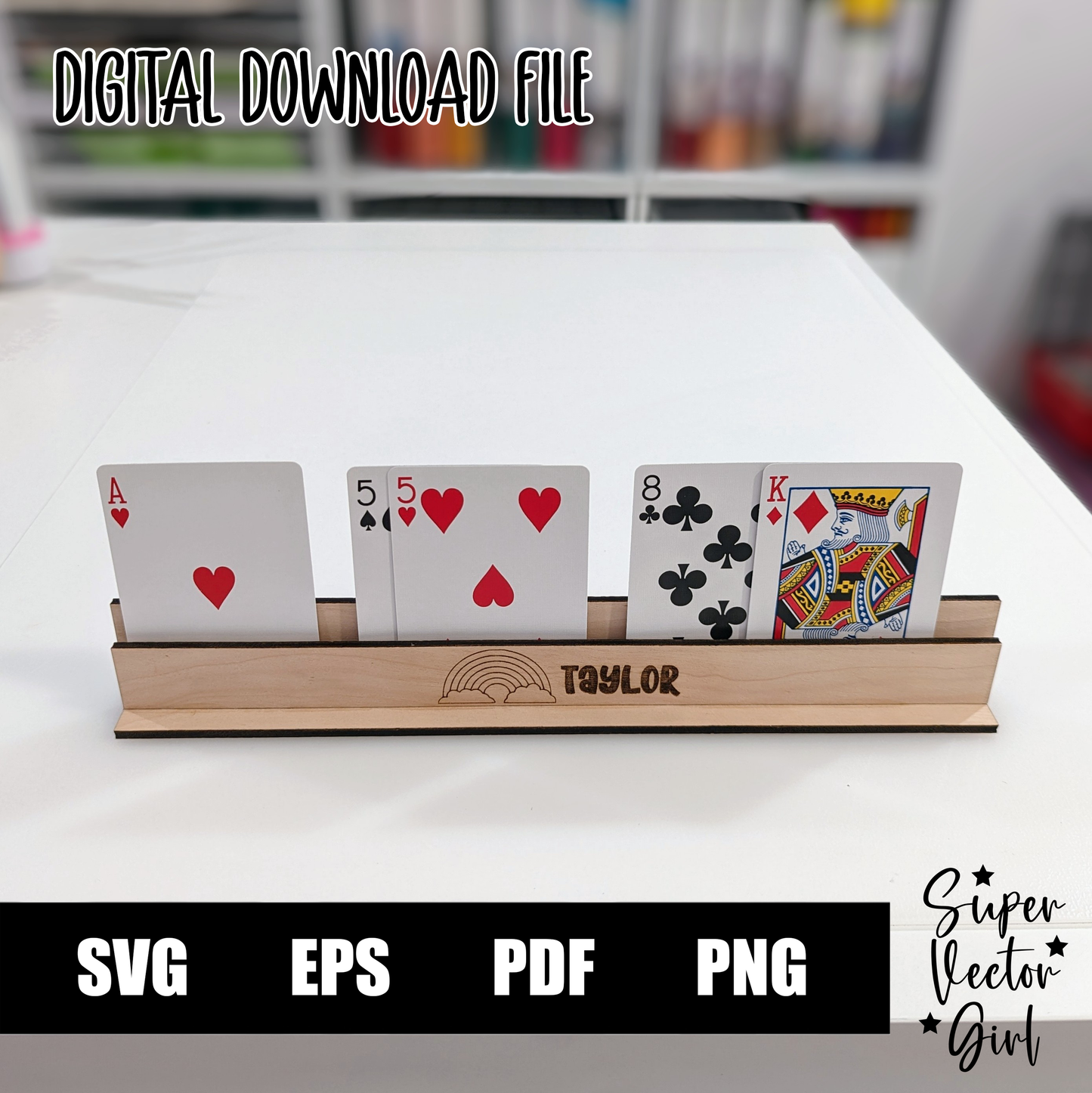 Playing Card Holder SVG Digital Laser Cut File, Wooden Card Holder for Children Kid Child Senior, xTool Glowforge files, Wood Card Rack