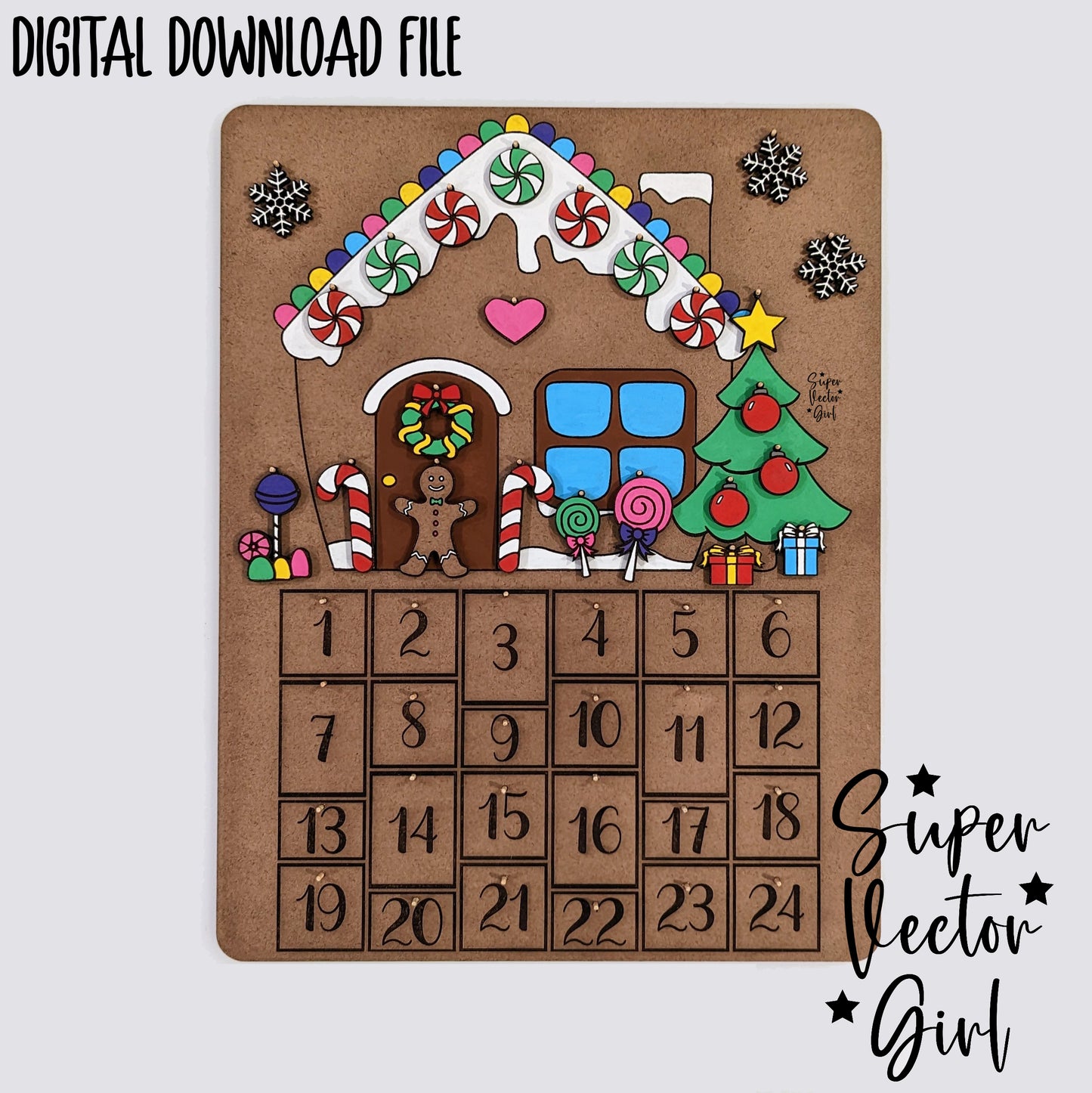 Gingerbread House Advent Calendar, SVG, Digital Laser Cut File, xTool Glowforge files, DIY Count down to Christmas, wooden ornaments