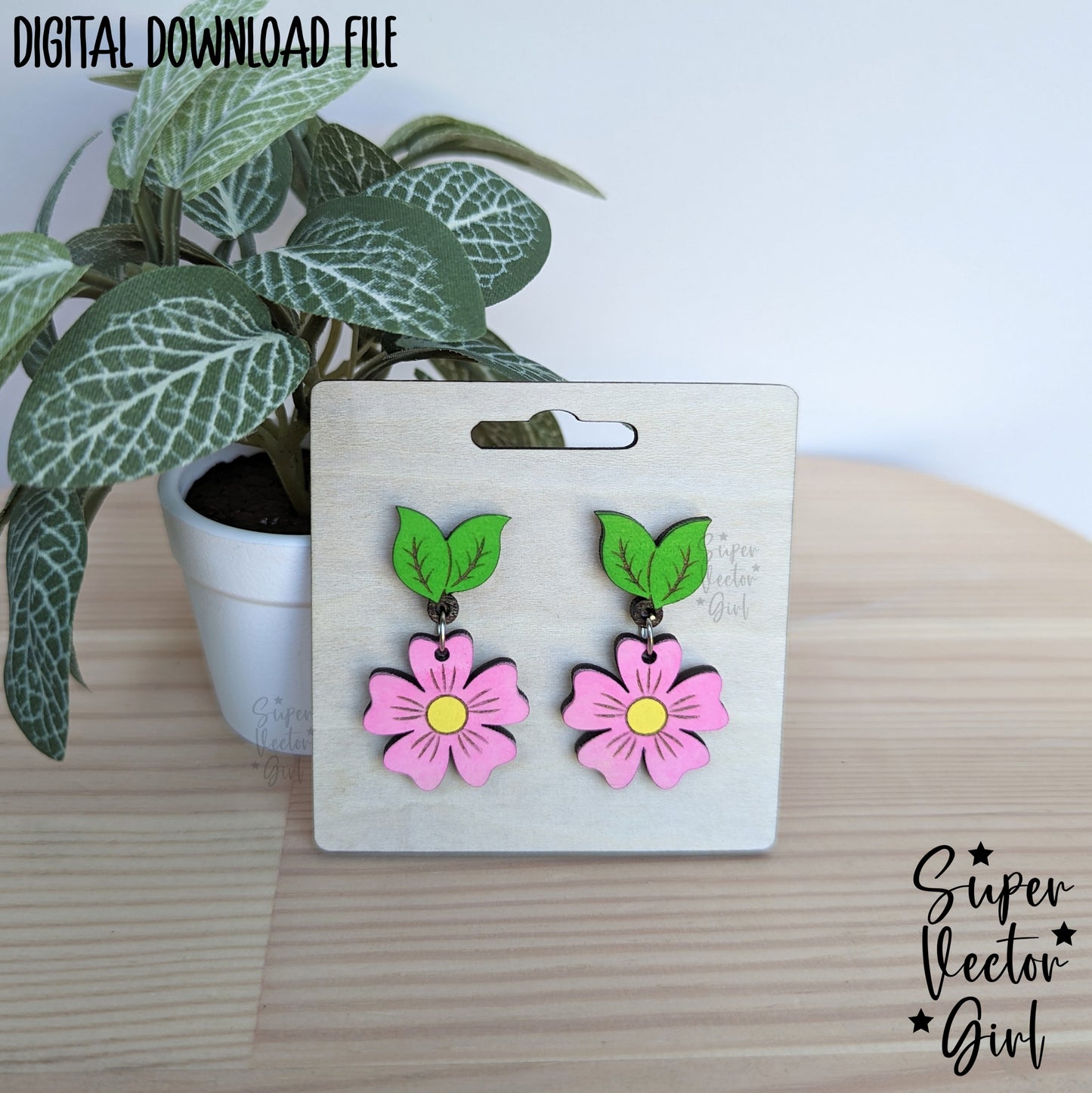 Flower Drop Stud Earrings, SVG Digital Laser Cut File, xTool Glowforge files Score & Cut Cute Spring Flowers Daisy Wildflower Cherry Blossom Sakura