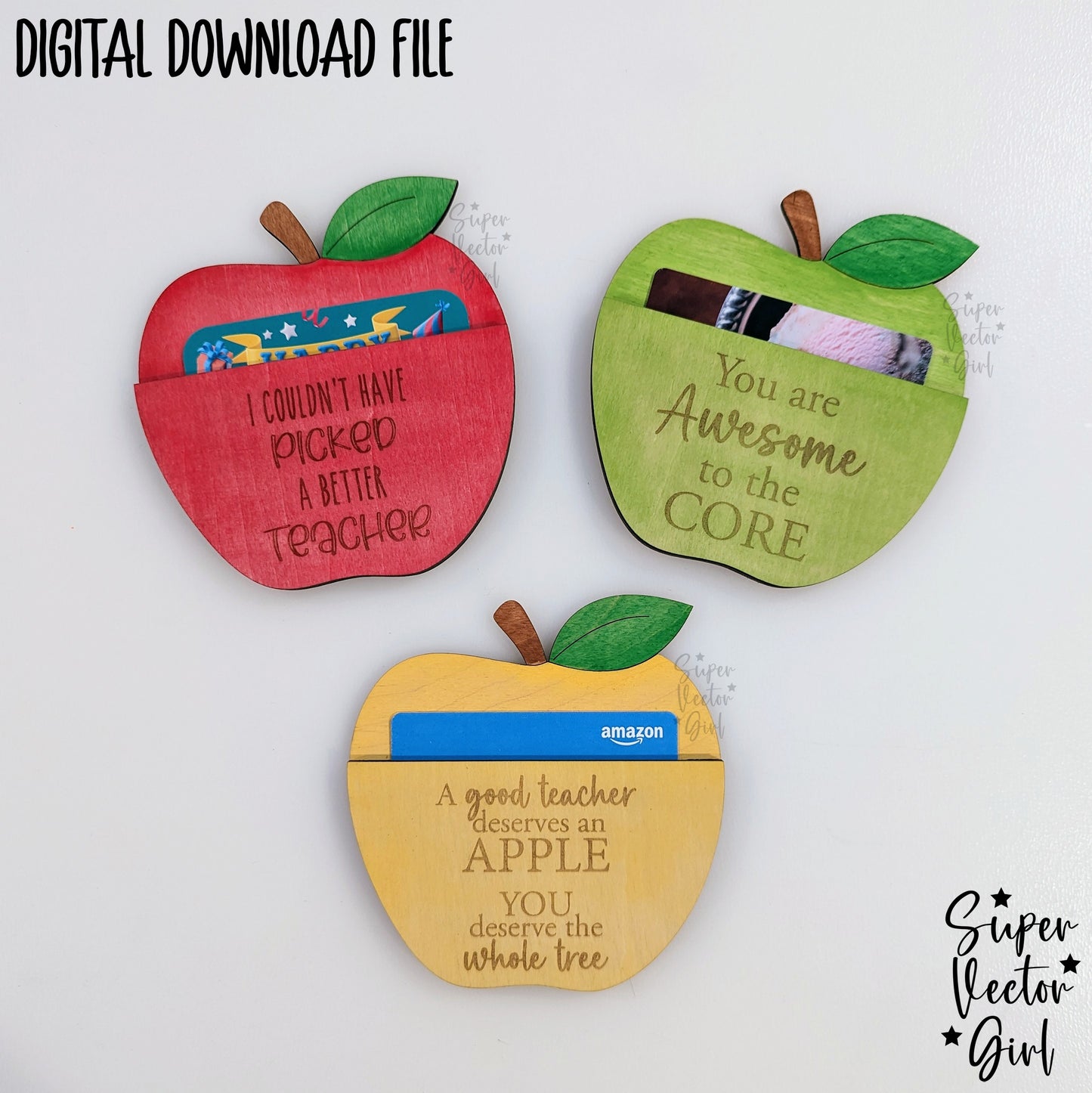 Teacher Apple Gift Card Holder SVG File, School Teacher Appreciation Gift, Digital Laser Cut File, xTool Glowforge files, Funny Gifts Money Giftcard Staff