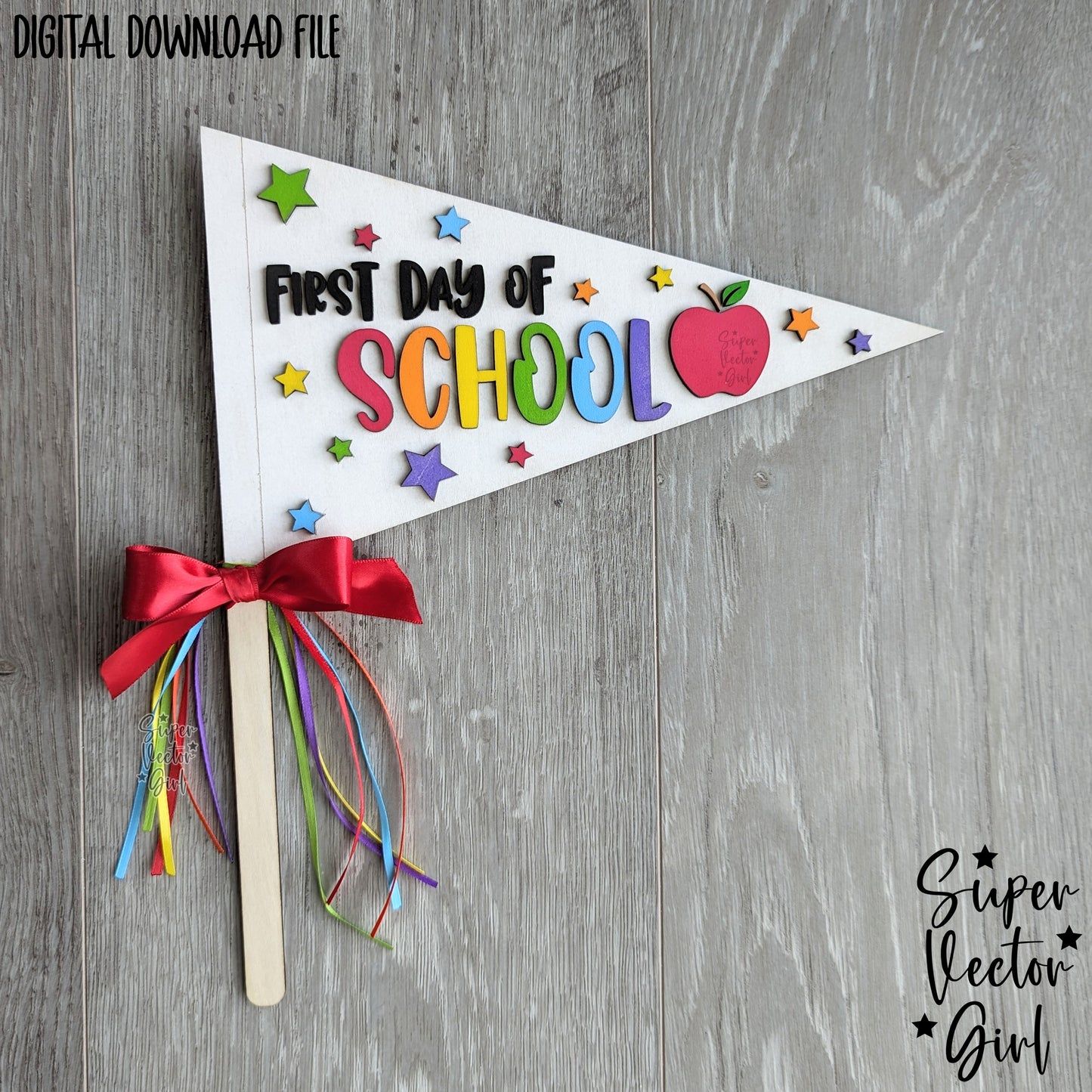 First Day Of School Pennant Flag, Back To School Photo Prop, SVG Laser Cut File, xTool Glowforge files, 1st Day Sign, Kindergarten, Kids, Reuseable