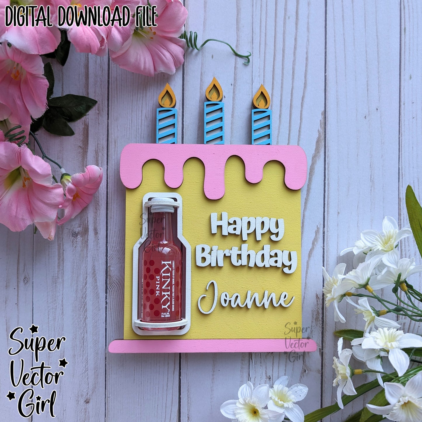 Birthday Cake Shooter Holder, SVG, Laser Cut File, Mini Alcohol Bottle Gift, Small Round or Square Booze Bottle Shot Shooters, Alcohol 50 ML Shooters, Mini Liquor Holder, Birthday Gift Files