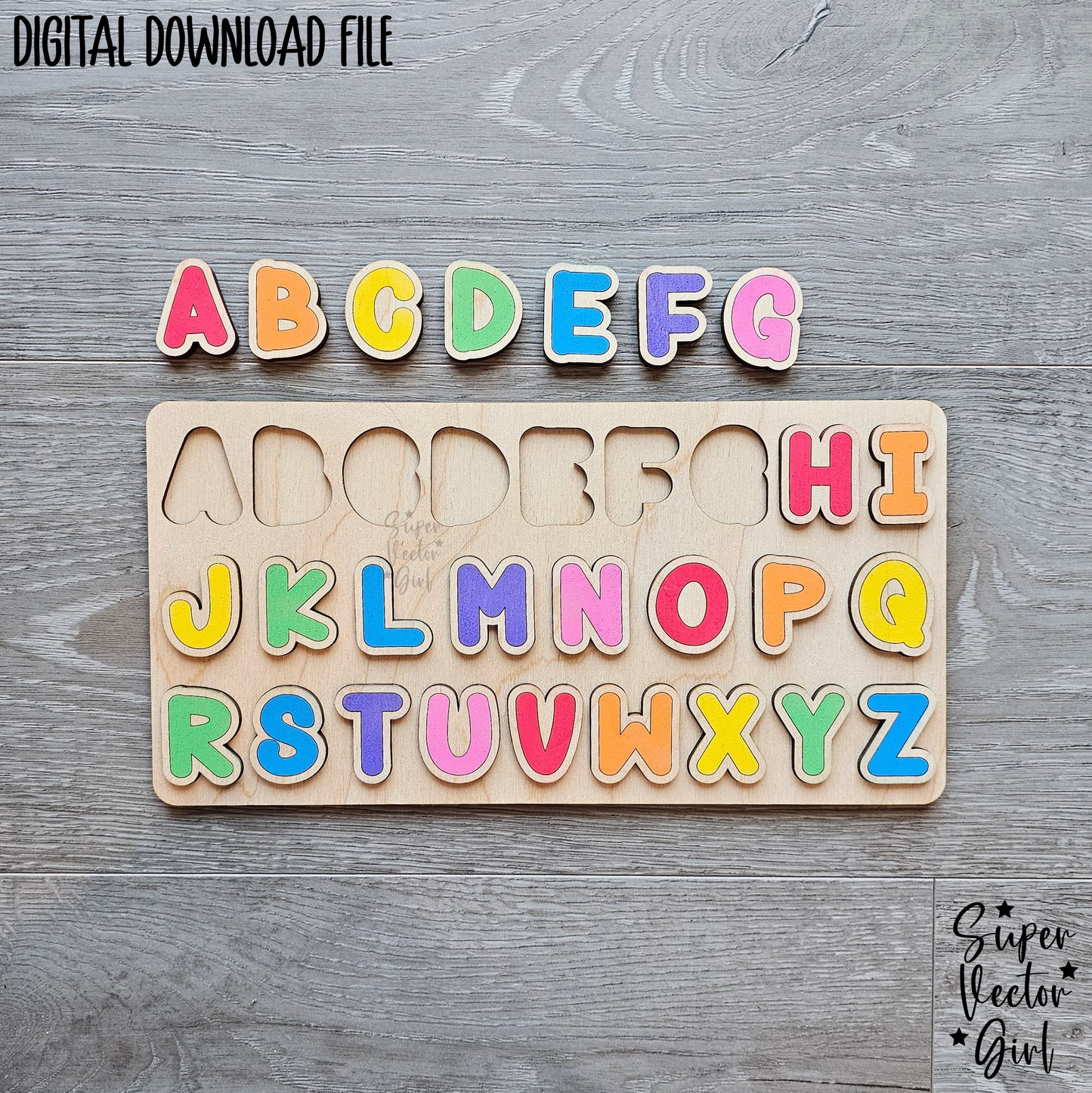 Letters Puzzle, SVG Digital Laser Cut File, Uppercase Capital, xTool Glowforge files, Board Game Kids Games Birthday gift educational toddler upper Letter ABCs Alphabet