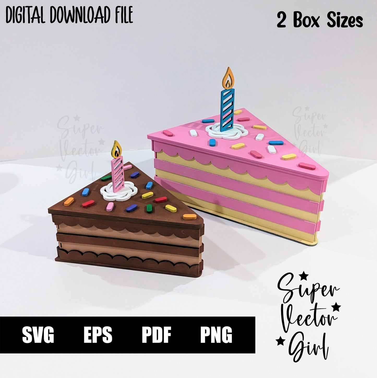 Cake Gift Box with Lid SVG File, 3D Birthday Cake Slice, Laser Cut File, xTool Glowforge files, gift present kids storage cute dessert party food 3D Cake