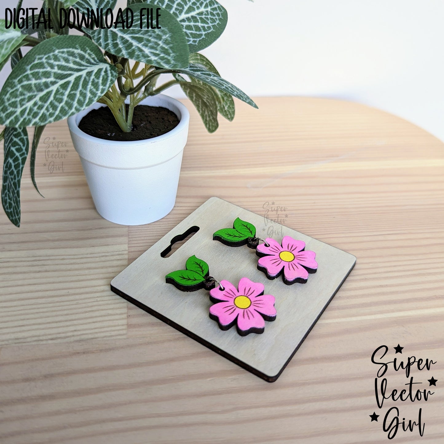 Flower Drop Stud Earrings, SVG Digital Laser Cut File, xTool Glowforge files Score & Cut Cute Spring Flowers Daisy Wildflower Cherry Blossom Sakura