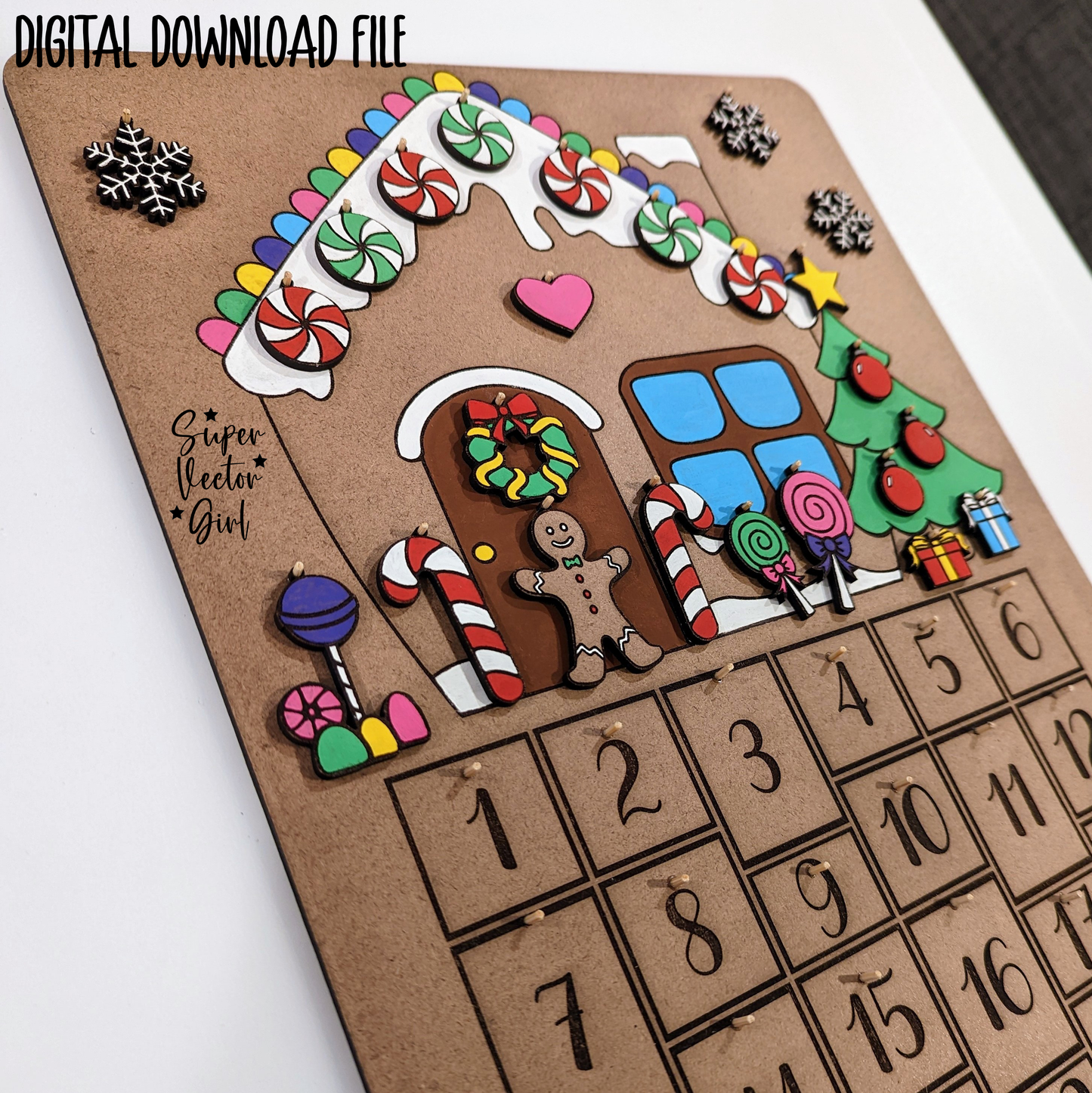 Gingerbread House Advent Calendar, SVG, Digital Laser Cut File, xTool Glowforge files, DIY Count down to Christmas, wooden ornaments