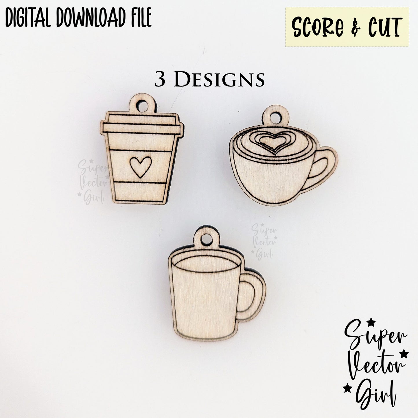 Coffee Bracelet Charms Bundle Set, SVG, Digital Laser Cut File, xTool Glowforge files, Score & Cut, Latte Cafe Mug Cappuccino DIY Make Own Charm