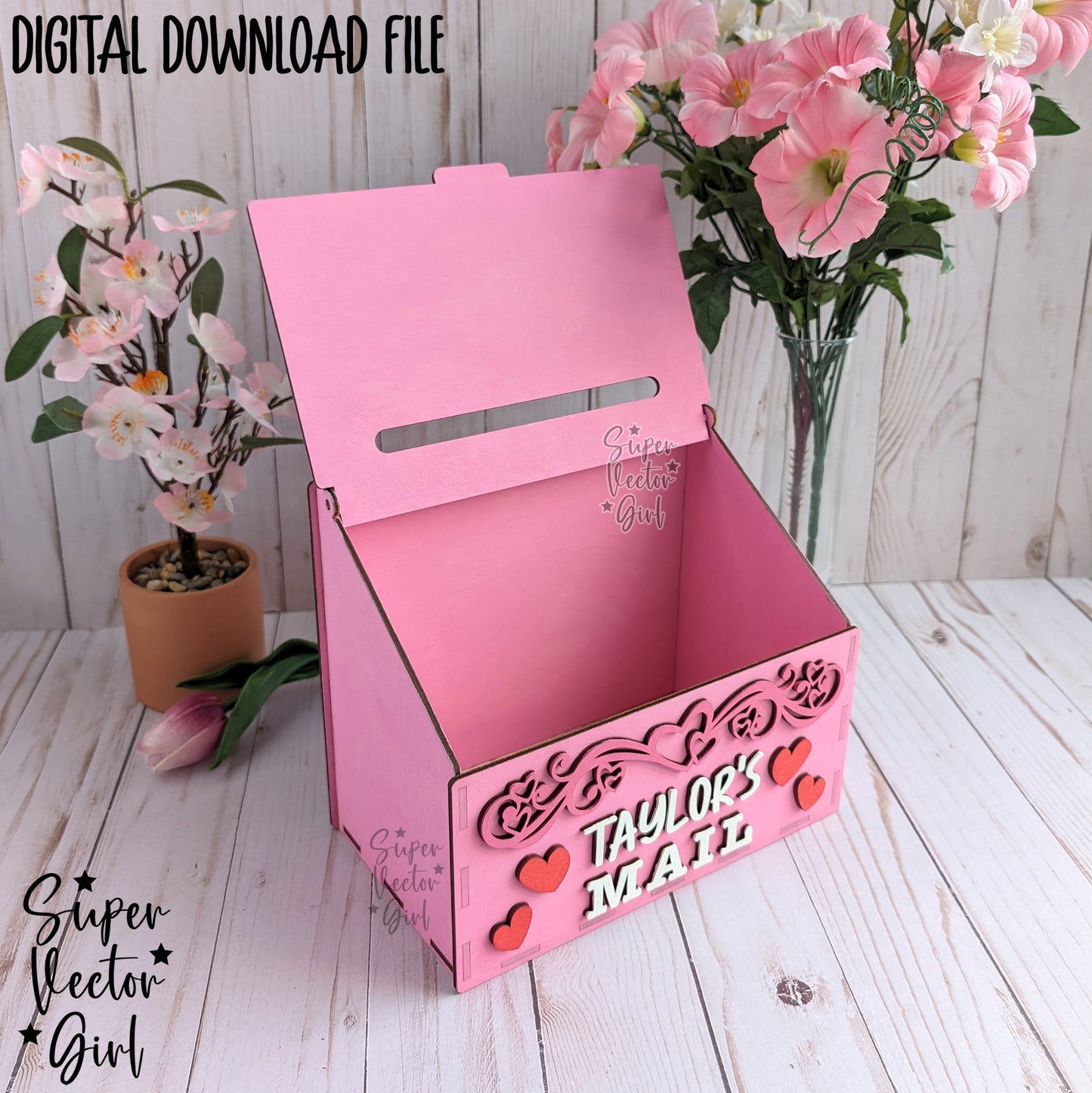 Valentines Day Mailbox for Cards Letters Mail, SVG Laser Cut File, Valentine's Kids DIY Paint Kit, Valentine Love Post Box, xTool Glowforge files