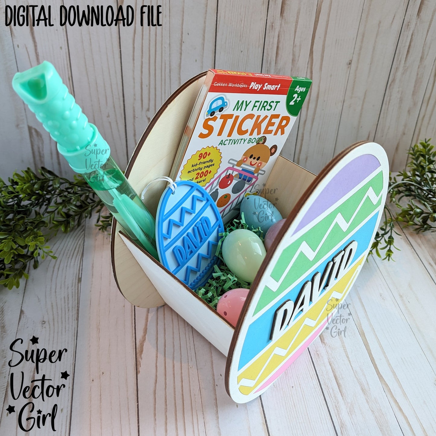 Egg Shaped Easter Basket Crate, Easter Treats Box, SVG, Laser Cut File files, Cute Decorated Egg Shape Bin, gift box, spring, food