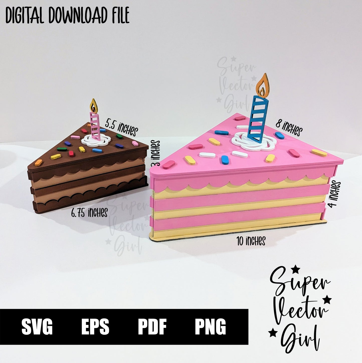 Cake Gift Box with Lid SVG File, 3D Birthday Cake Slice, Laser Cut File, xTool Glowforge files, gift present kids storage cute dessert party food 3D Cake