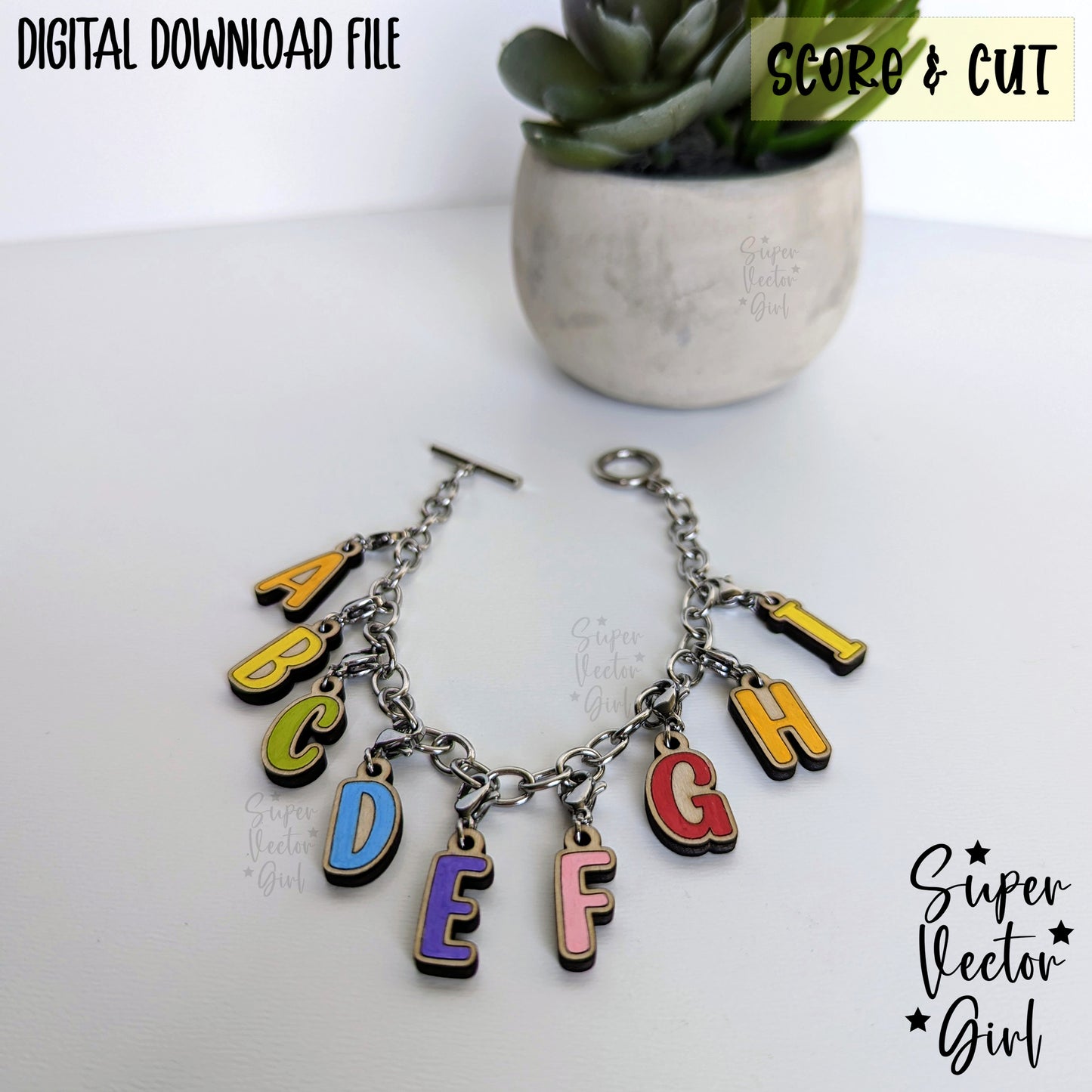 Alphabet Letters Bracelet Charms Bundle Set, SVG, Digital Laser Cut File, xTool Glowforge files, Score & Cut, Name Word ABCs DIY Make Your Own Charm