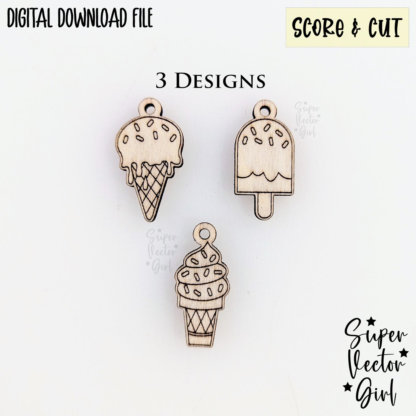 Ice Cream Bracelet Charms Bundle Set, SVG, Digital Laser Cut File, xTool Glowforge files, Score & Cut, Summer Dessert Food Popsicles Cone Sprinkles