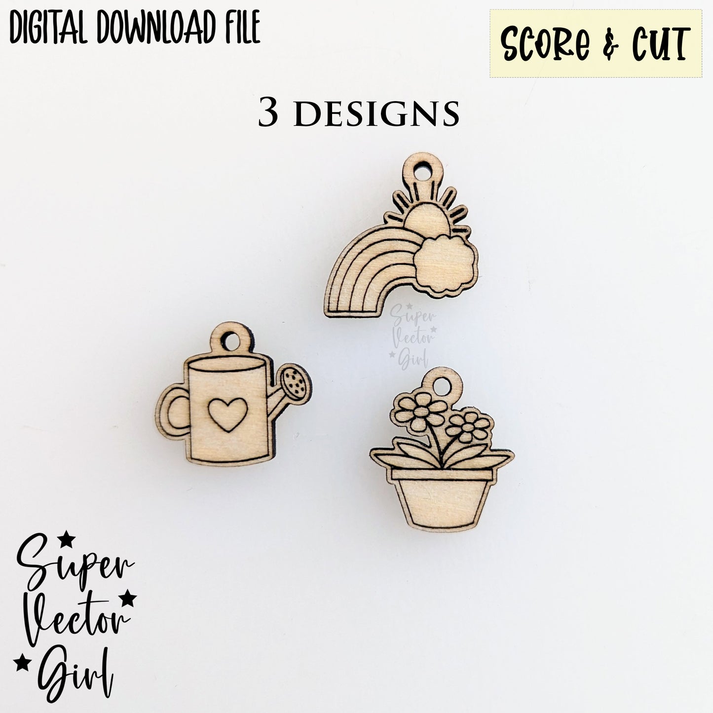 Spring Bracelet Charms Bundle Set, SVG, Digital Laser Cut File, Score & Cut, Cute rainbow sun flowers gardening can daisy mom