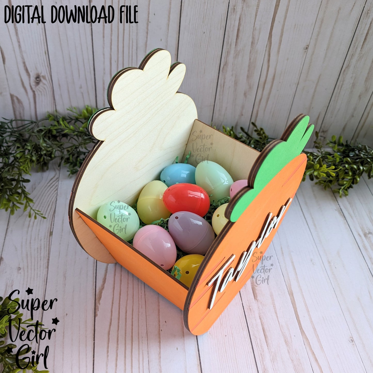 Carrot Shaped Easter Basket Crate, Easter Treats Box, SVG, Laser Cut File files, Cute Carrot Shape Bin, gift box, spring, vegetable, food