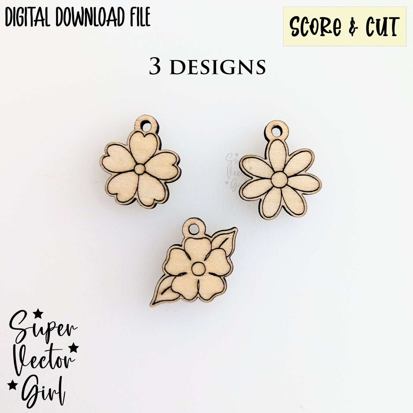 Floral Flowers Bracelet Charms Bundle Set, SVG, Digital Laser Cut File, xTool Glowforge files, Score & Cut, Cute Spring Flower Daisy Mom Mother's Day