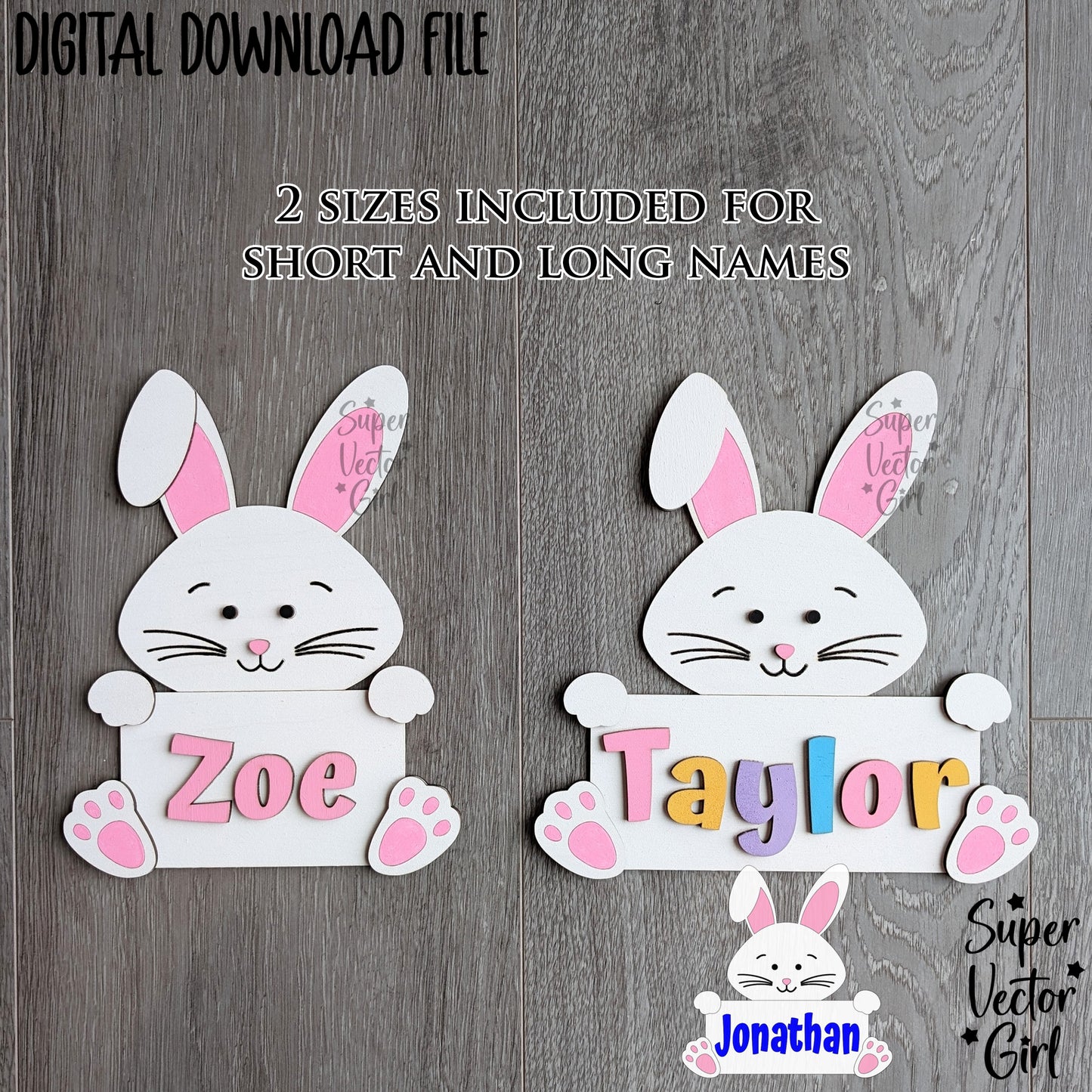 Easter Bunny Name Sign Paint Kit, Personalized DIY Painting Kit, SVG, Digital Laser Cut File Files, Cute Rabbit Decor, Bunny Holding Sign Plaque, Custom Add Name, Easter Eggs Basket Filler