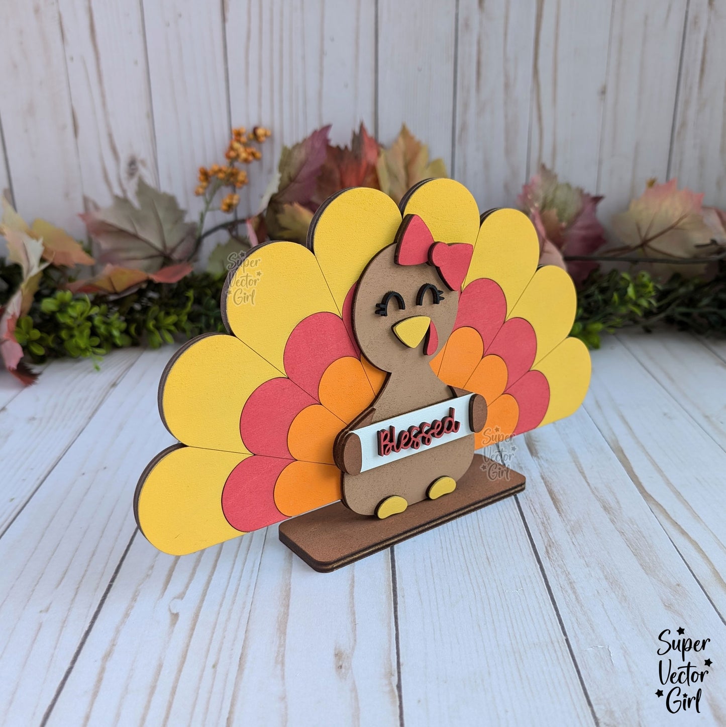 Turkey Holding a Sign, Girl or Boy Thankful Turkey Shelf Sitter, Happy Thanksgiving Table Decoration Sign, SVG, Digital Laser Cut File files, Cute Turkey, Fall Home Decor, Craft for Kids