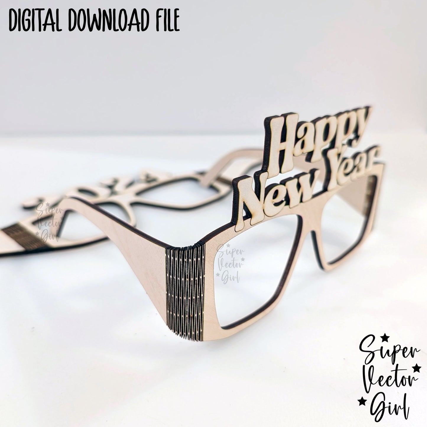 Happy New Year Eye Glasses DIY, SVG, Digital Laser Cut File, xTool Glowforge files, Wood Cute Silly New Year's Eve Party Celebration Photo 2024