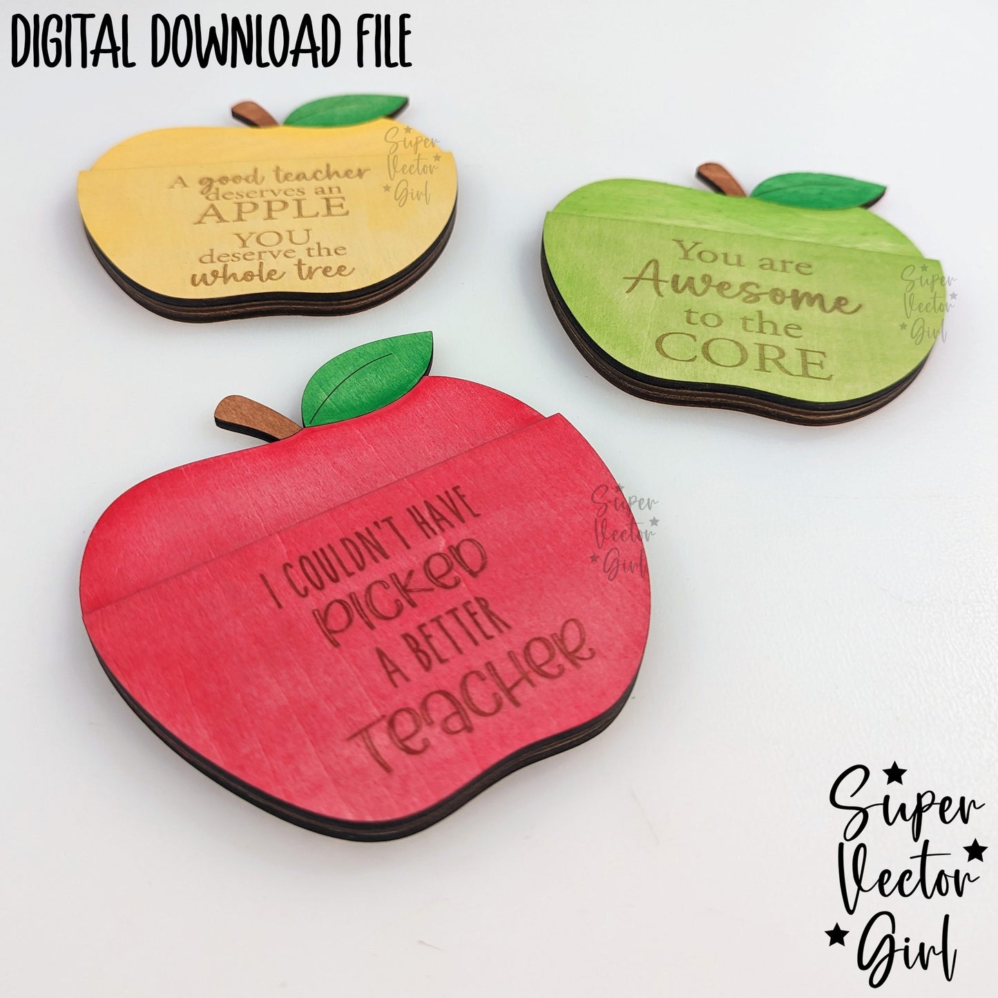 Teacher Apple Gift Card Holder SVG File, School Teacher Appreciation Gift, Digital Laser Cut File, xTool Glowforge files, Funny Gifts Money Giftcard Staff