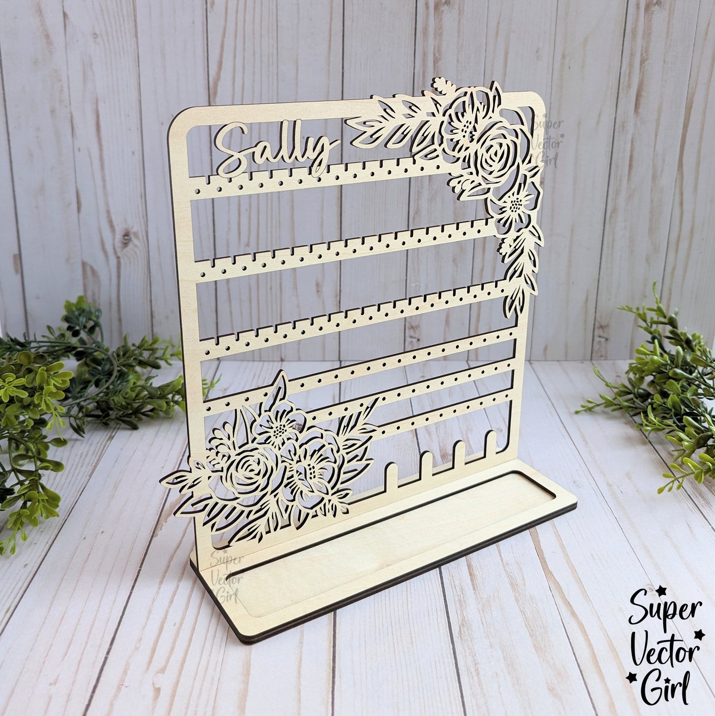 Earrings Jewelry & Trinkets Stand, Earring Organizer, SVG, Laser Cut File, Personalized Stud Earring Holder Display, Floral Flower Rose, Valentine's Day, Mother's Day, Gift for Girls