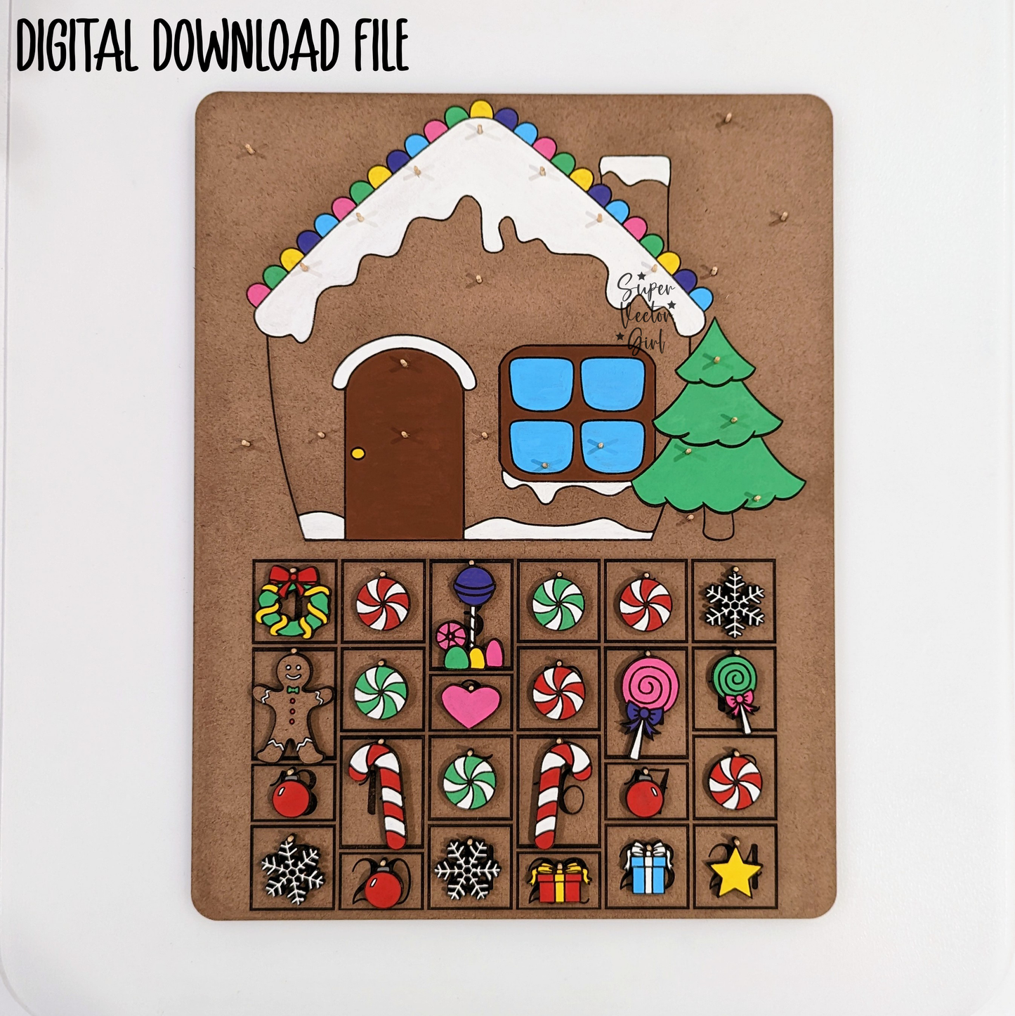 Gingerbread House Advent Calendar, SVG, Digital Laser Cut File, xTool Glowforge files, DIY Count down to Christmas, wooden ornaments