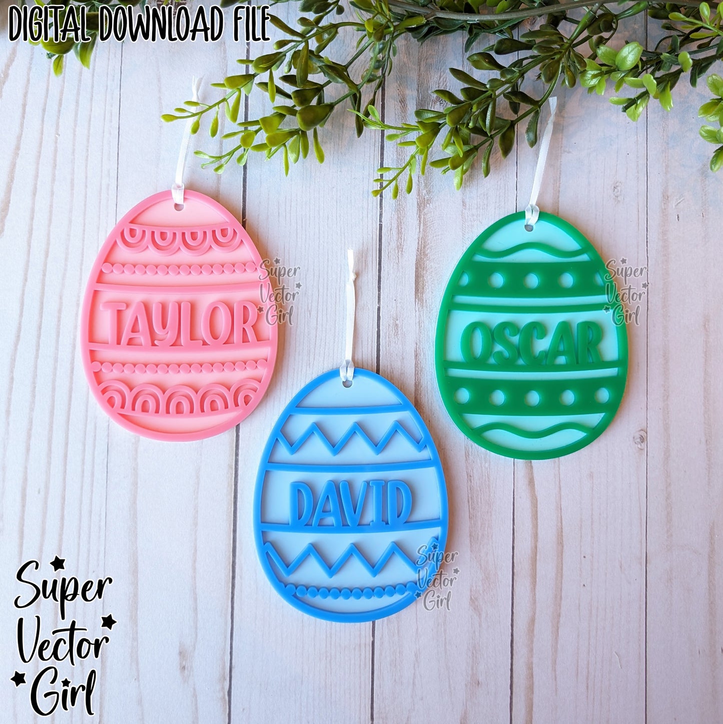 Easter Egg Basket Tags, SVG, Laser Cut File, Cute Eggs Name Tag, Gift Tag, Personalized Charm, Hanger, Ornament Name, Kids Basket Tags