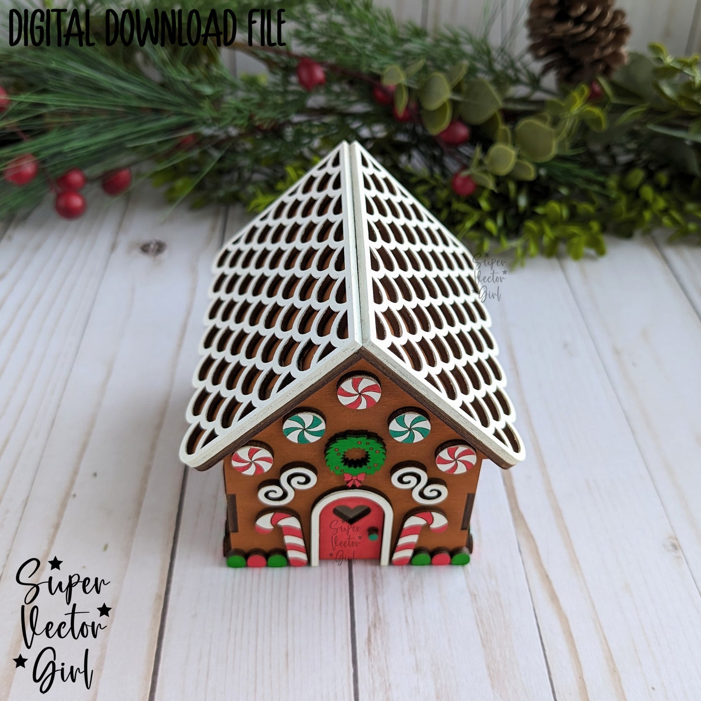 3D Gingerbread House, SVG, Digital Laser Cut File, DIY Christmas Village, Craft Decorate, Build Your Own, Wood Kit Kids