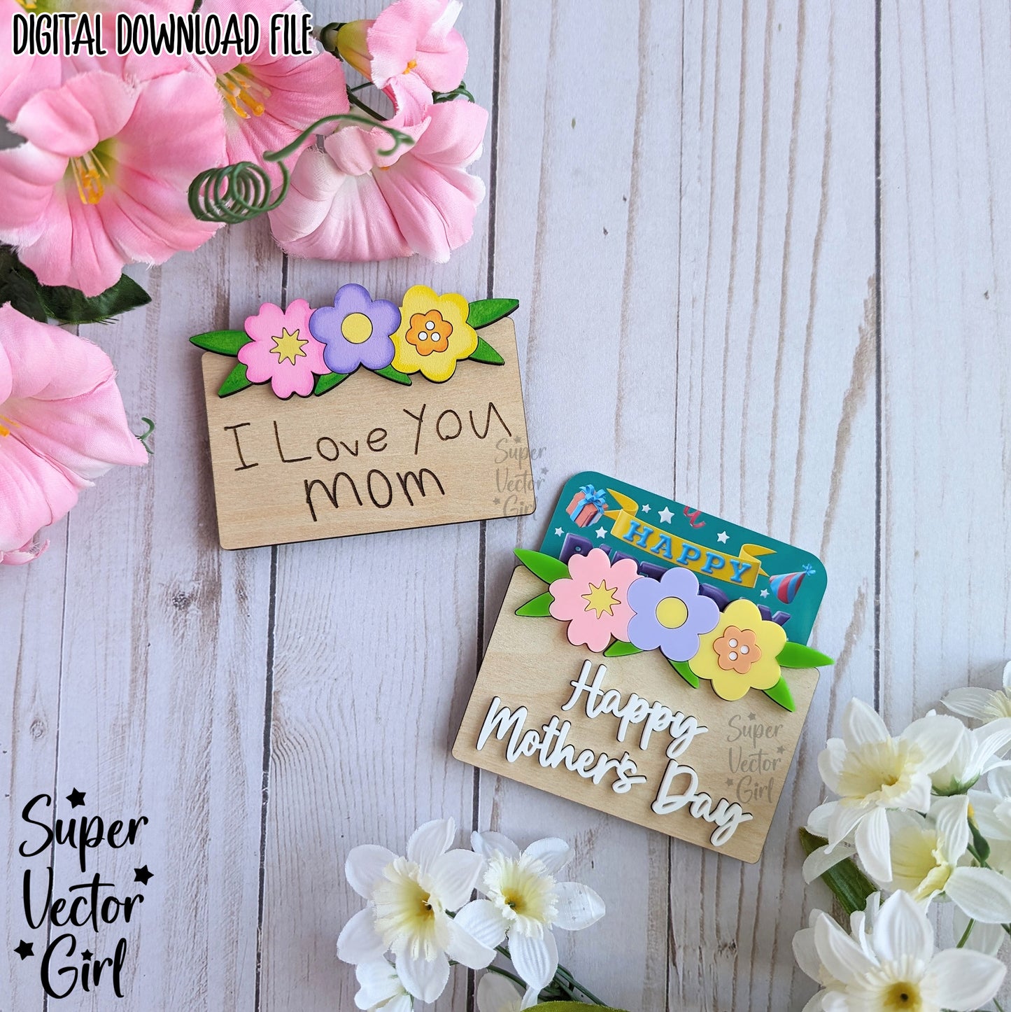 Mother's Day Gift Card Holder SVG File, Mom Mum Floral Gift, Laser Cut File files, Money Giftcard Holder with Flowers