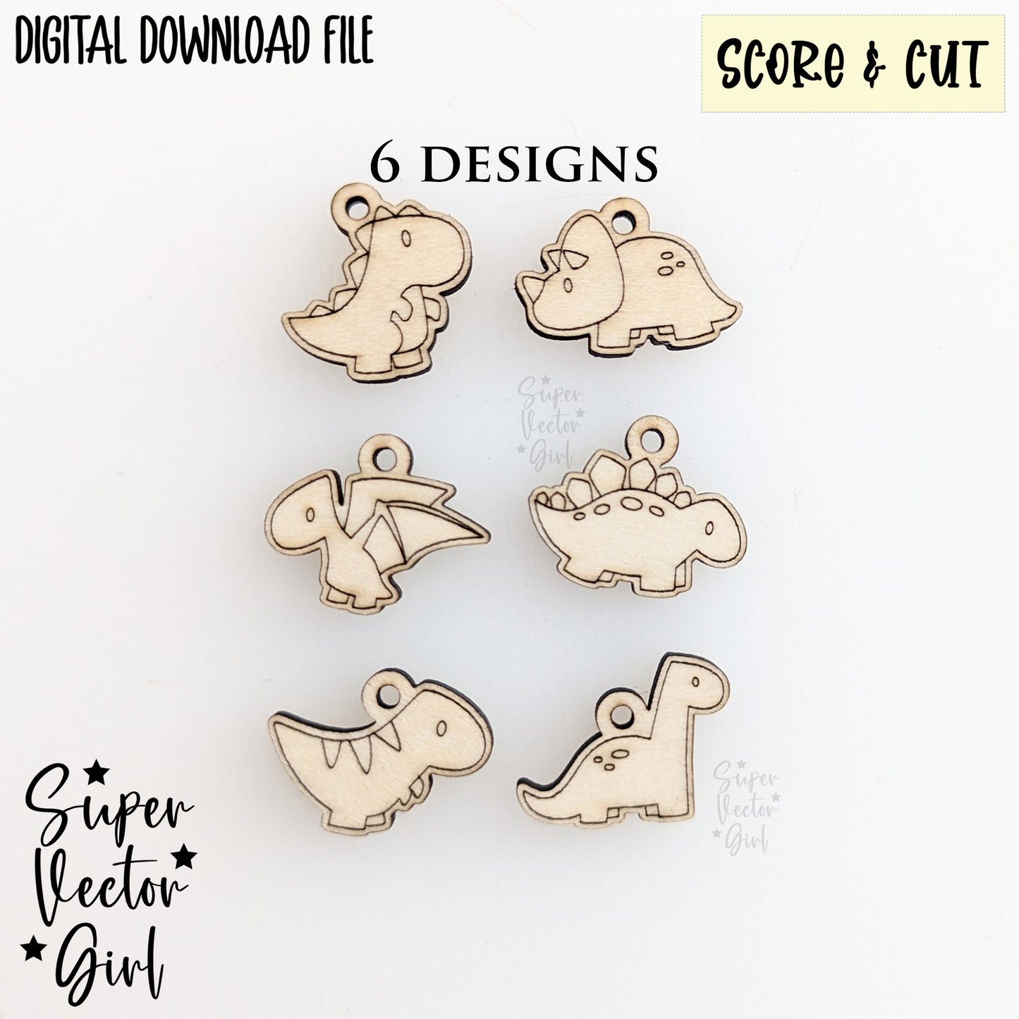 Dinosaurs Bracelet Charms Bundle Set, SVG, Digital Laser Cut File, xTool Glowforge files, Score & Cut, Funny Cute Dino T Rex DIY Make Your Own Charm