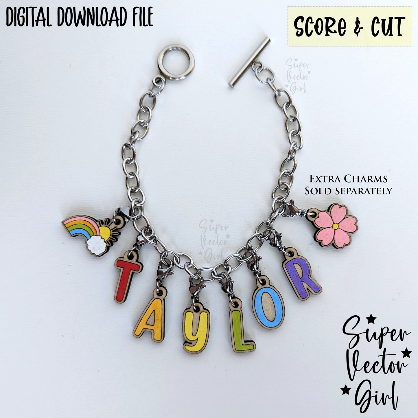 Alphabet Letters Bracelet Charms Bundle Set, SVG, Digital Laser Cut File, xTool Glowforge files, Score & Cut, Name Word ABCs DIY Make Your Own Charm