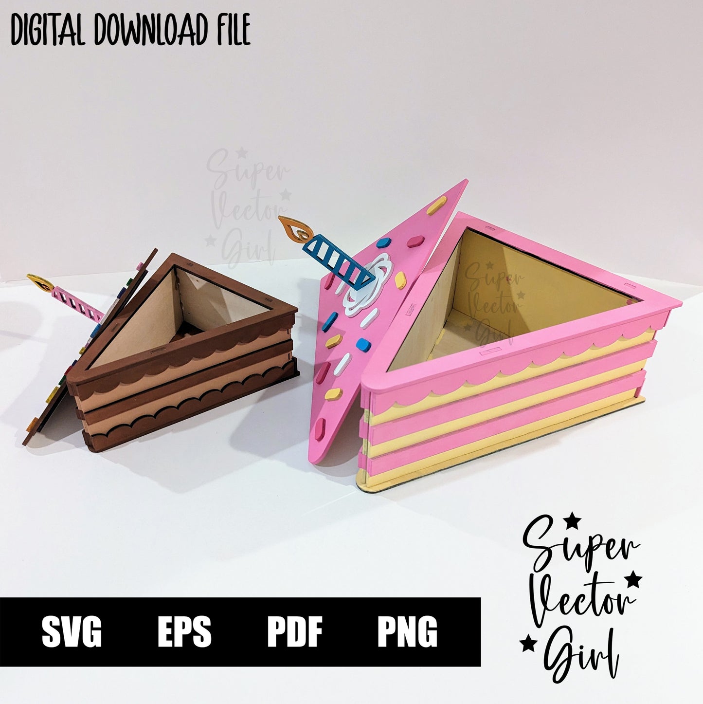 Cake Gift Box with Lid SVG File, 3D Birthday Cake Slice, Laser Cut File, xTool Glowforge files, gift present kids storage cute dessert party food 3D Cake