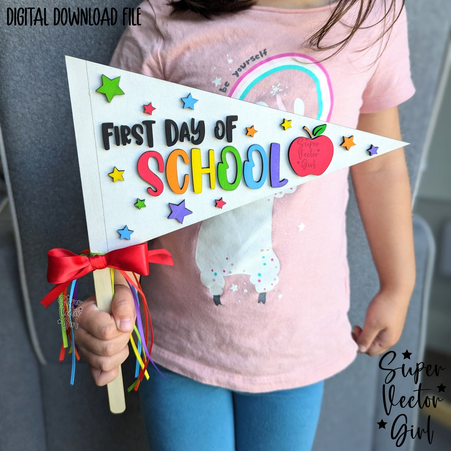 First Day Of School Pennant Flag, Back To School Photo Prop, SVG Laser Cut File, xTool Glowforge files, 1st Day Sign, Kindergarten, Kids, Reuseable