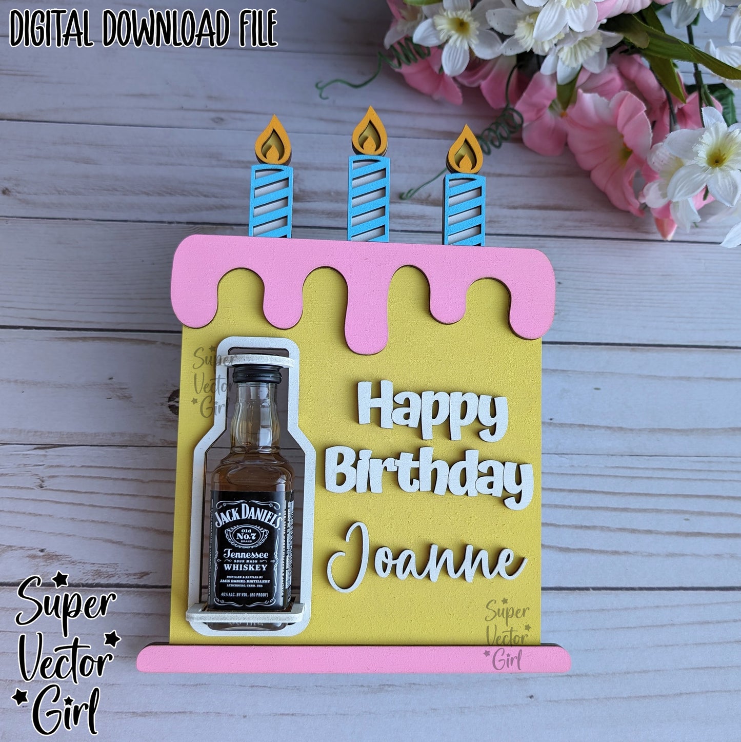 Birthday Cake Shooter Holder, SVG, Laser Cut File, Mini Alcohol Bottle Gift, Small Round or Square Booze Bottle Shot Shooters, Alcohol 50 ML Shooters, Mini Liquor Holder, Birthday Gift Files