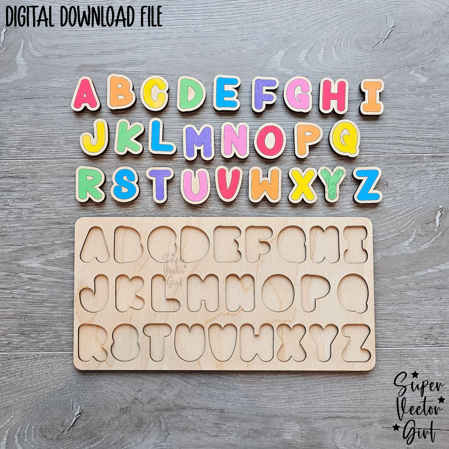 Letters Puzzle, SVG Digital Laser Cut File, Uppercase Capital, xTool Glowforge files, Board Game Kids Games Birthday gift educational toddler upper Letter ABCs Alphabet