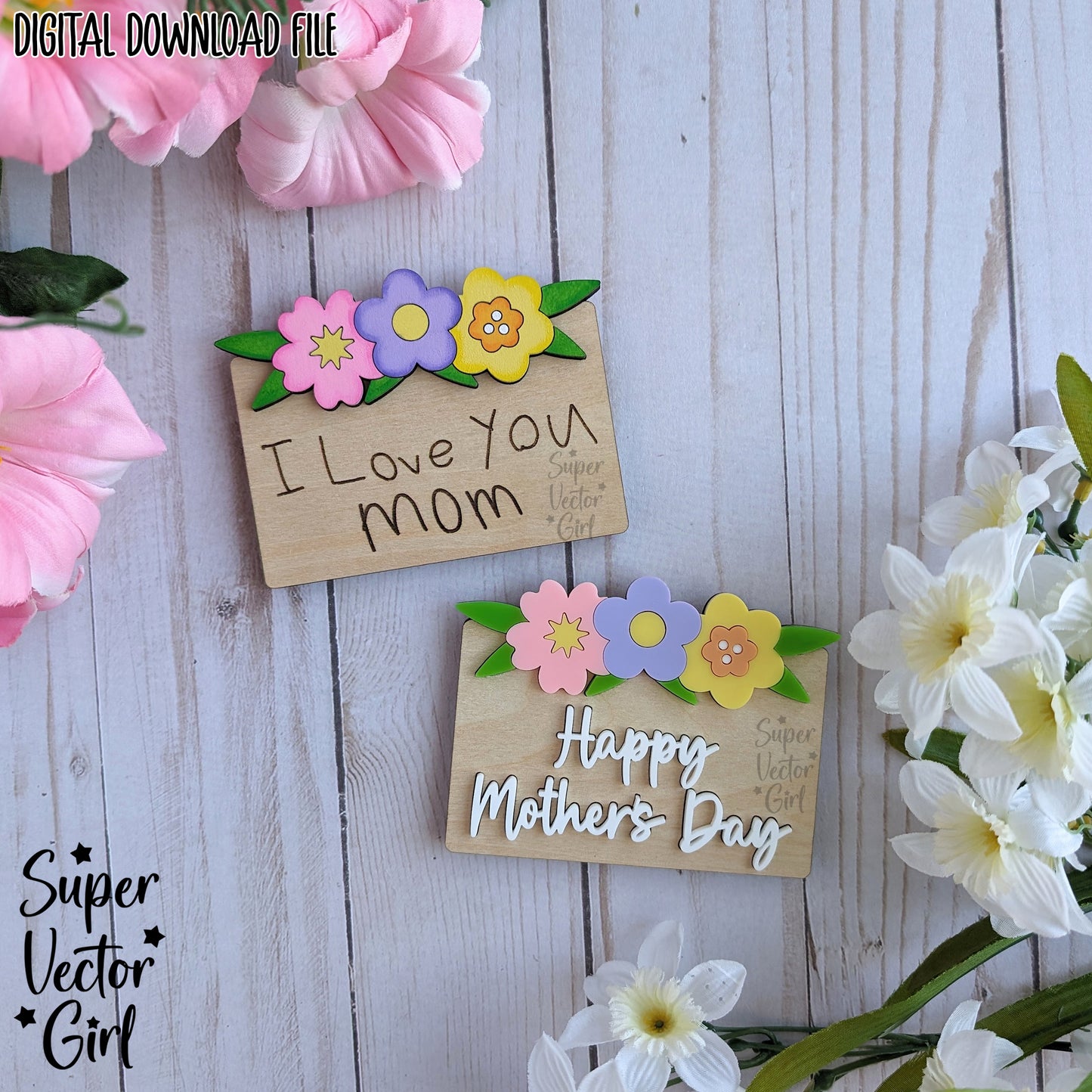 Mother's Day Gift Card Holder SVG File, Mom Mum Floral Gift, Laser Cut File files, Money Giftcard Holder with Flowers