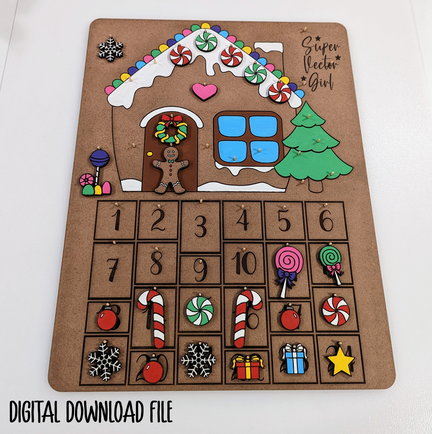 Gingerbread House Advent Calendar, SVG, Digital Laser Cut File, xTool Glowforge files, DIY Count down to Christmas, wooden ornaments