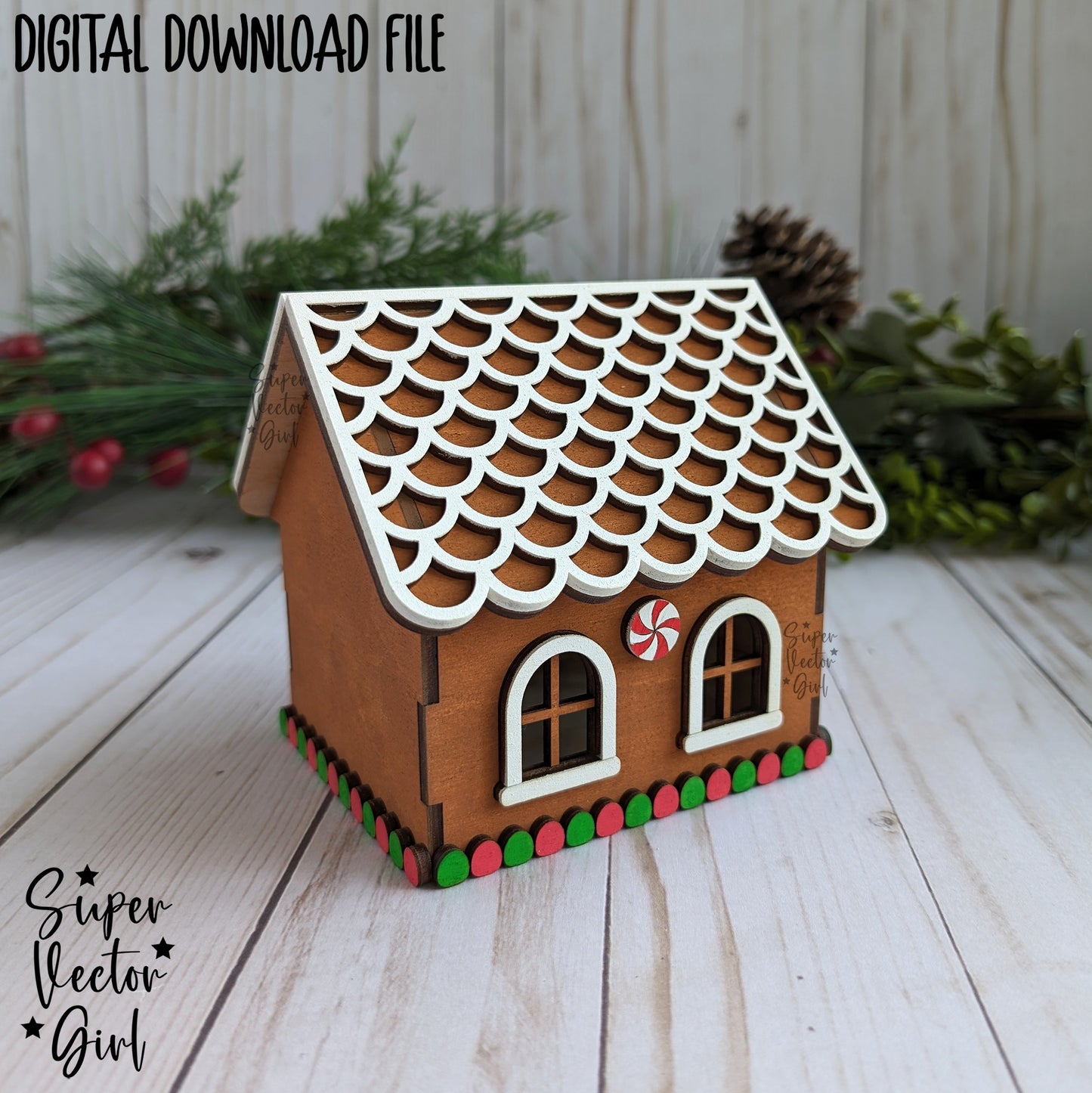 3D Gingerbread House, SVG, Digital Laser Cut File, DIY Christmas Village, Craft Decorate, Build Your Own, Wood Kit Kids