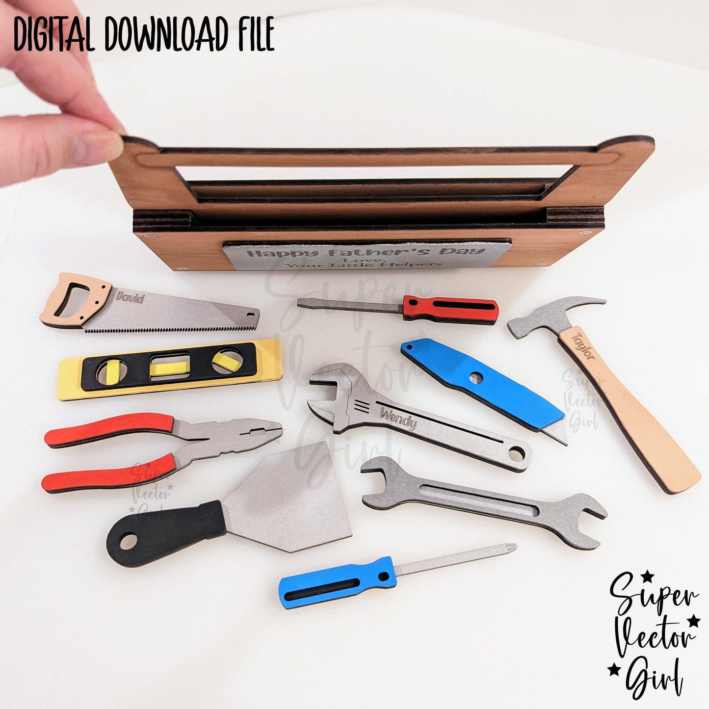 Personalized Father's Day Tools Toolbox, SVG, Laser Cut File, xTool Glowforge files, Dad Helper, DIY Paint Kit, tool set box best kids craft gift