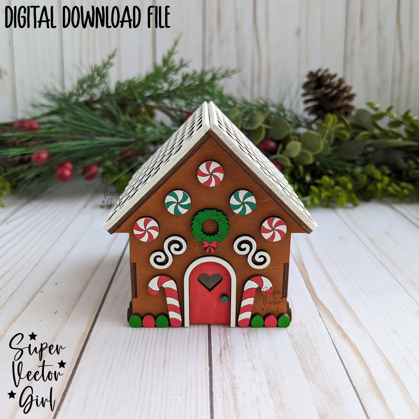 3D Gingerbread House, SVG, Digital Laser Cut File, DIY Christmas Village, Craft Decorate, Build Your Own, Wood Kit Kids