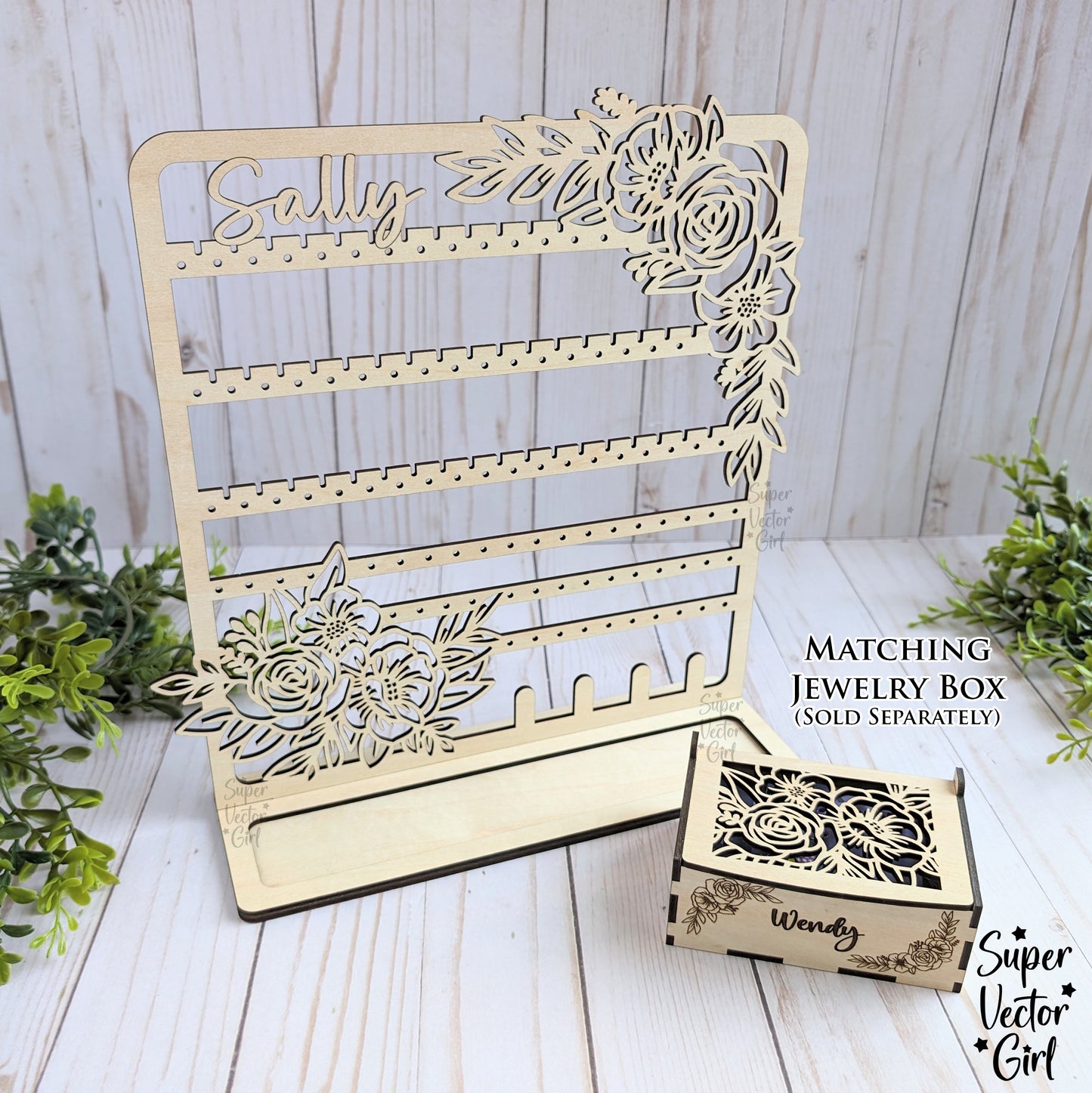 Earrings Jewelry & Trinkets Stand, Earring Organizer, SVG, Laser Cut File, Personalized Stud Earring Holder Display, Floral Flower Rose, Valentine's Day, Mother's Day, Gift for Girls