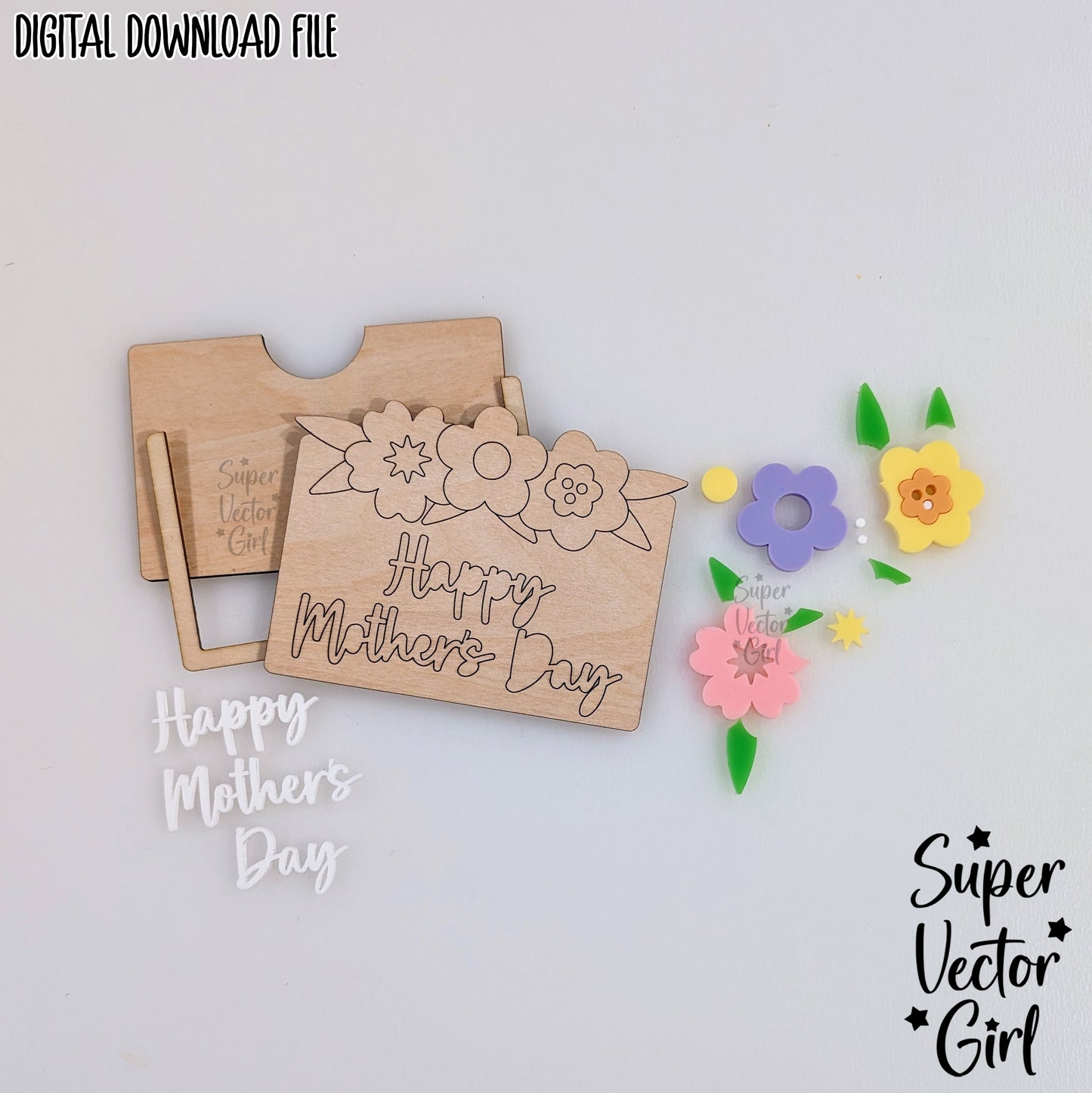 Mother's Day Gift Card Holder SVG File, Mom Mum Floral Gift, Laser Cut File files, Money Giftcard Holder with Flowers