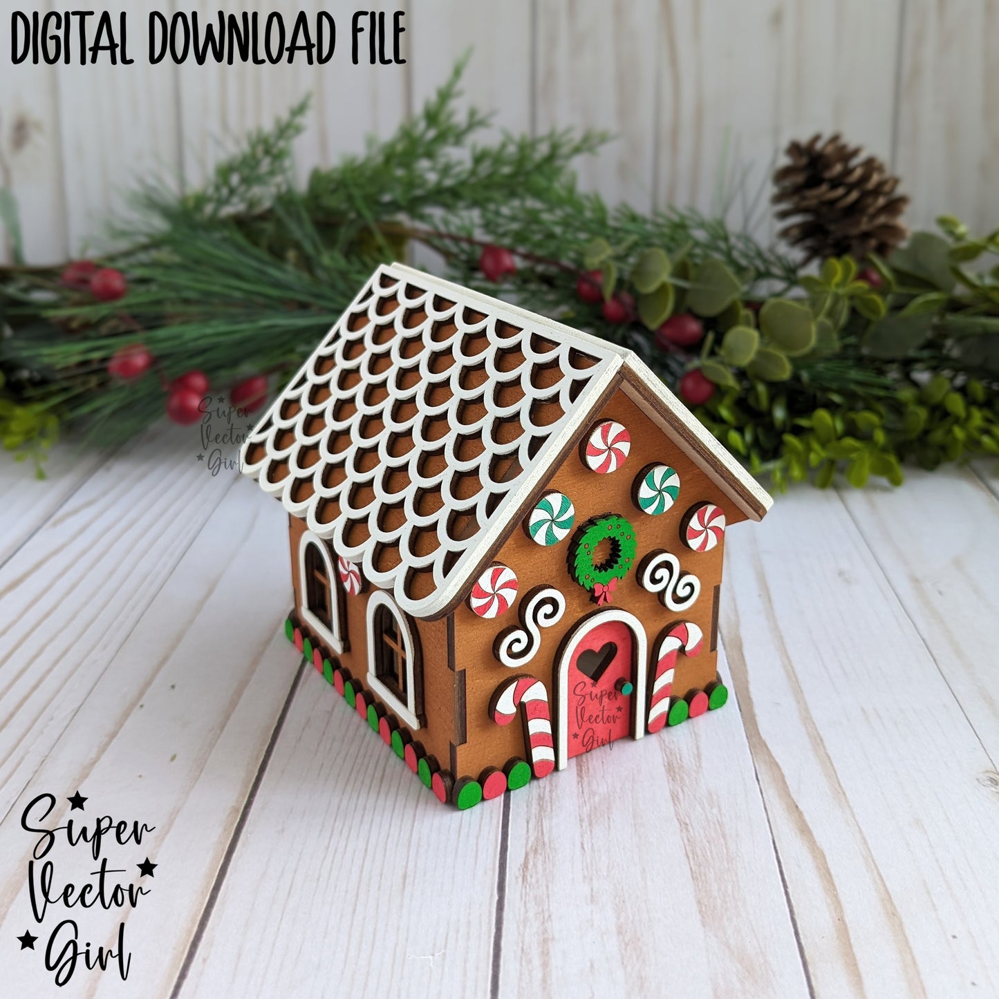 3D Gingerbread House, SVG, Digital Laser Cut File, DIY Christmas Village, Craft Decorate, Build Your Own, Wood Kit Kids