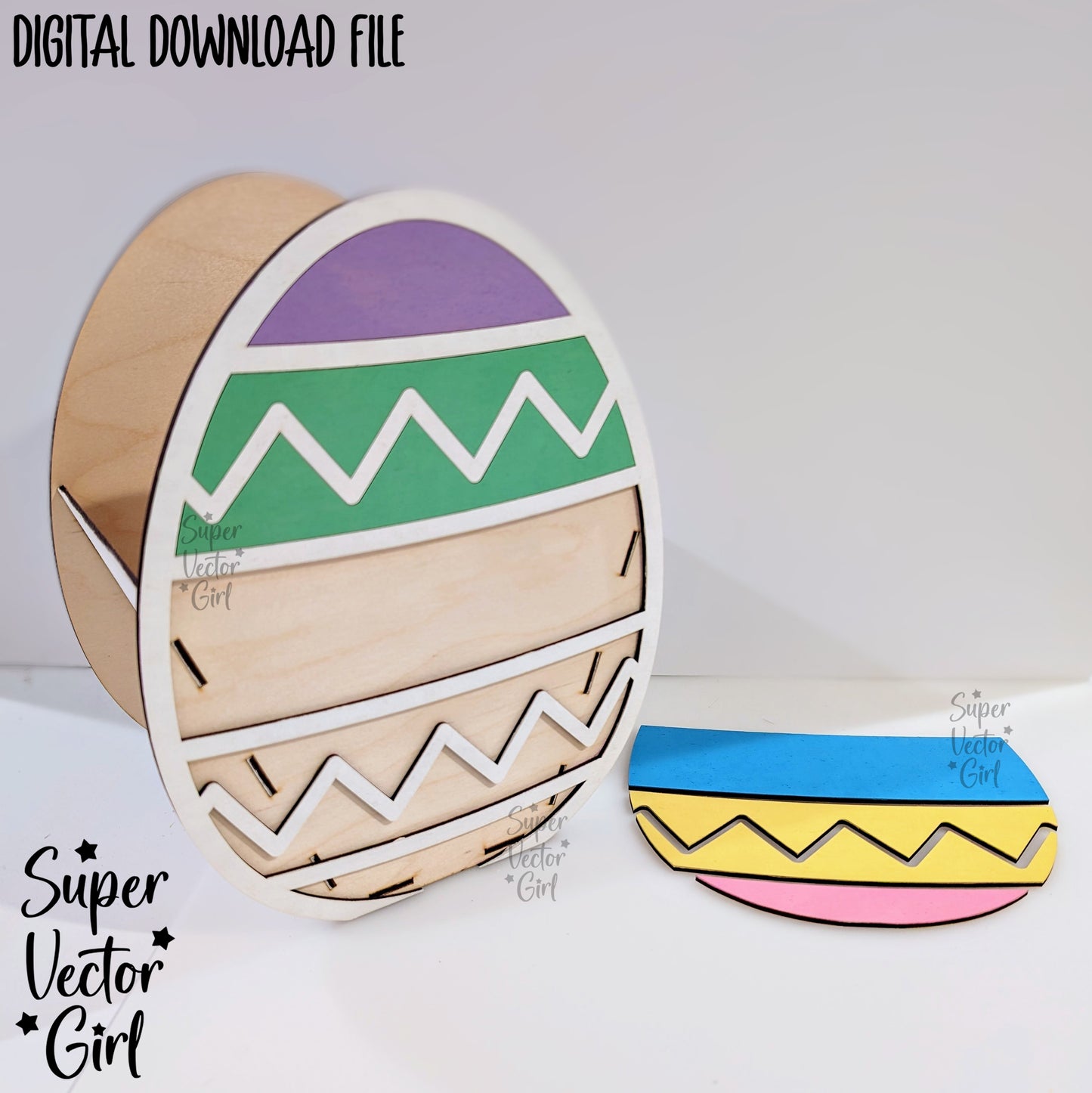 Egg Shaped Easter Basket Crate, Easter Treats Box, SVG, Laser Cut File files, Cute Decorated Egg Shape Bin, gift box, spring, food
