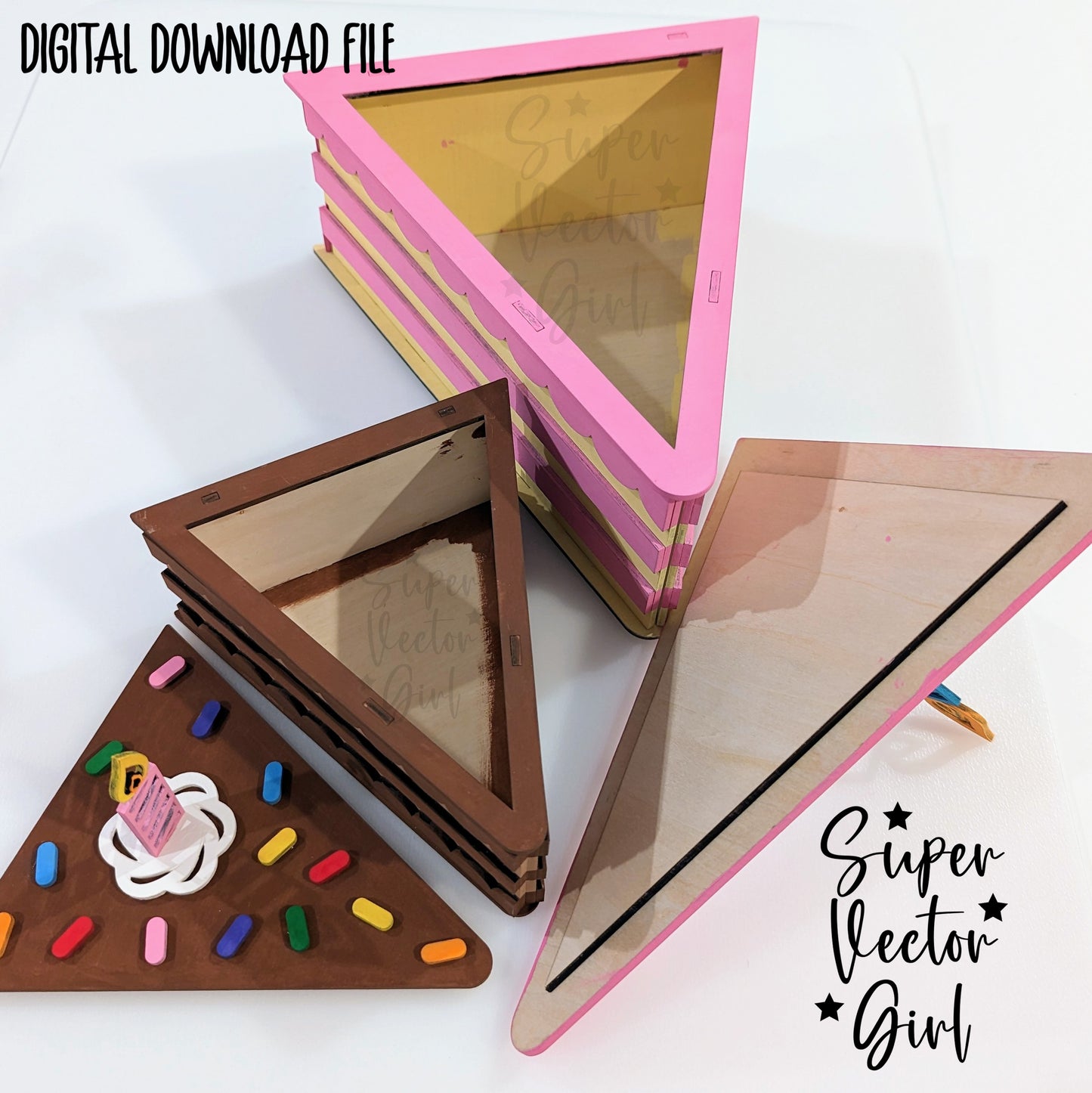 Cake Gift Box with Lid SVG File, 3D Birthday Cake Slice, Laser Cut File, xTool Glowforge files, gift present kids storage cute dessert party food 3D Cake