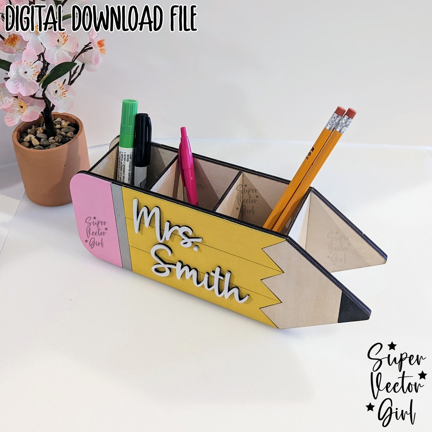 Pencil Organizer SVG File, Personalized Teacher Appreciation Gift, Dig ...